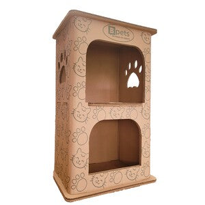 PetPro 2-Floor Cat House - Cardboard Condo for Cats with 15.7 x 20 x 32.6 Inches Dimensions, Durable Material, Easy Assembly, Safe for Pets