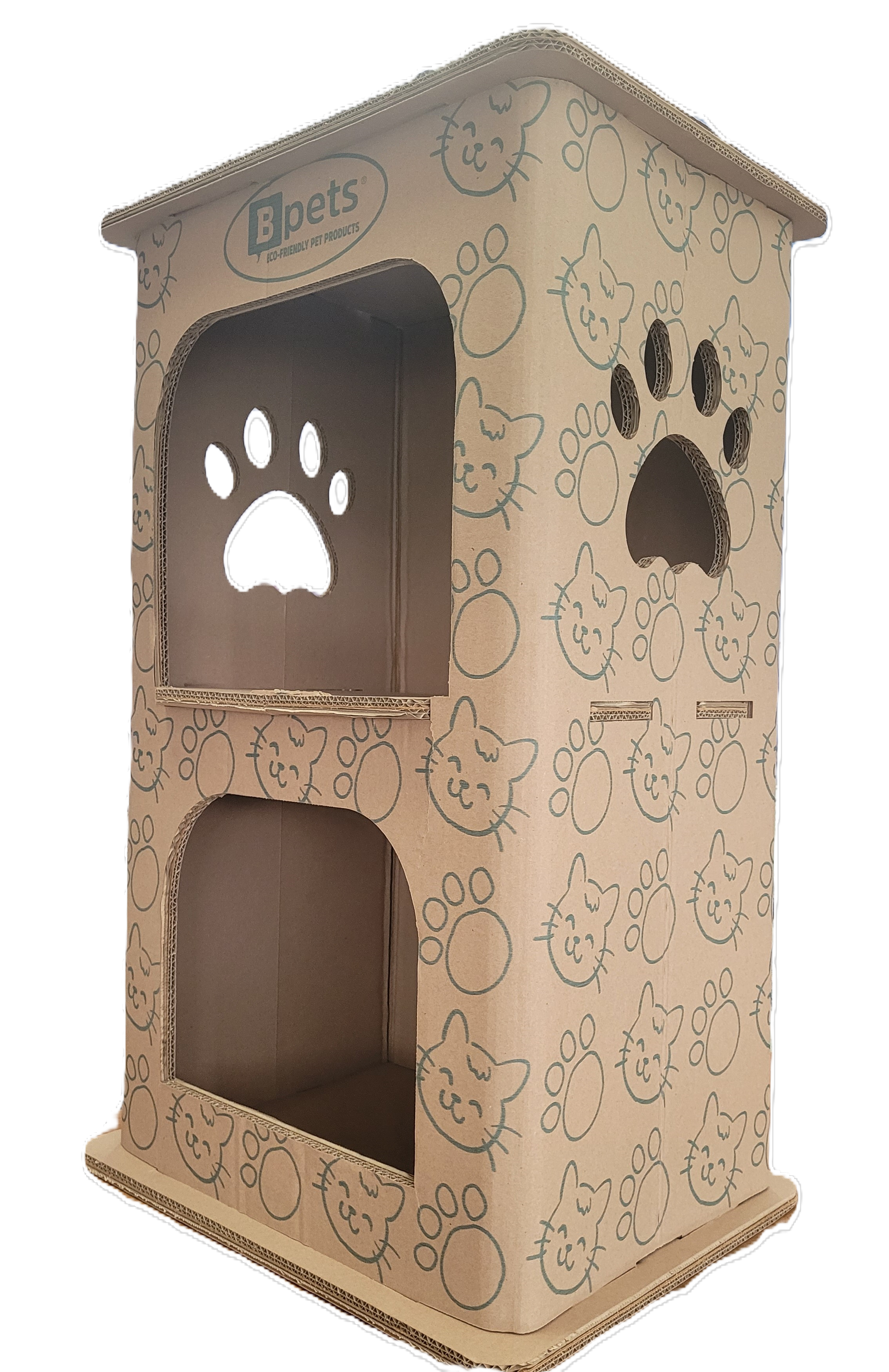 PetPro 2-Floor Cat House - Cardboard Condo for Cats with 15.7 x 20 x 32.6 Inches Dimensions, Durable Material, Easy Assembly, Safe for Pets