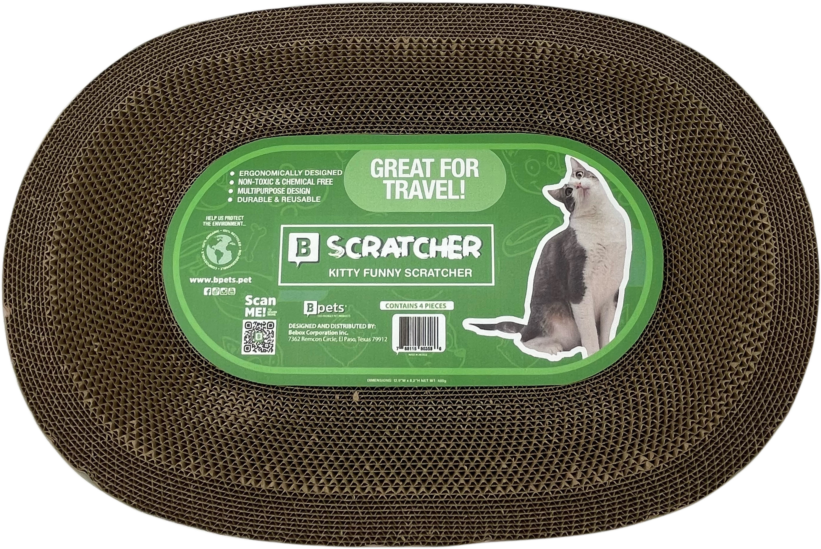 B- Scratcher Kitty Oval Scratcher, Cat Scratcher Cardboard Bed Lounge Couch for Indoor Cats Oval, Kitty Cat Scratching Pad Recycle Corrugate Scratcher Long Lasting Furniture