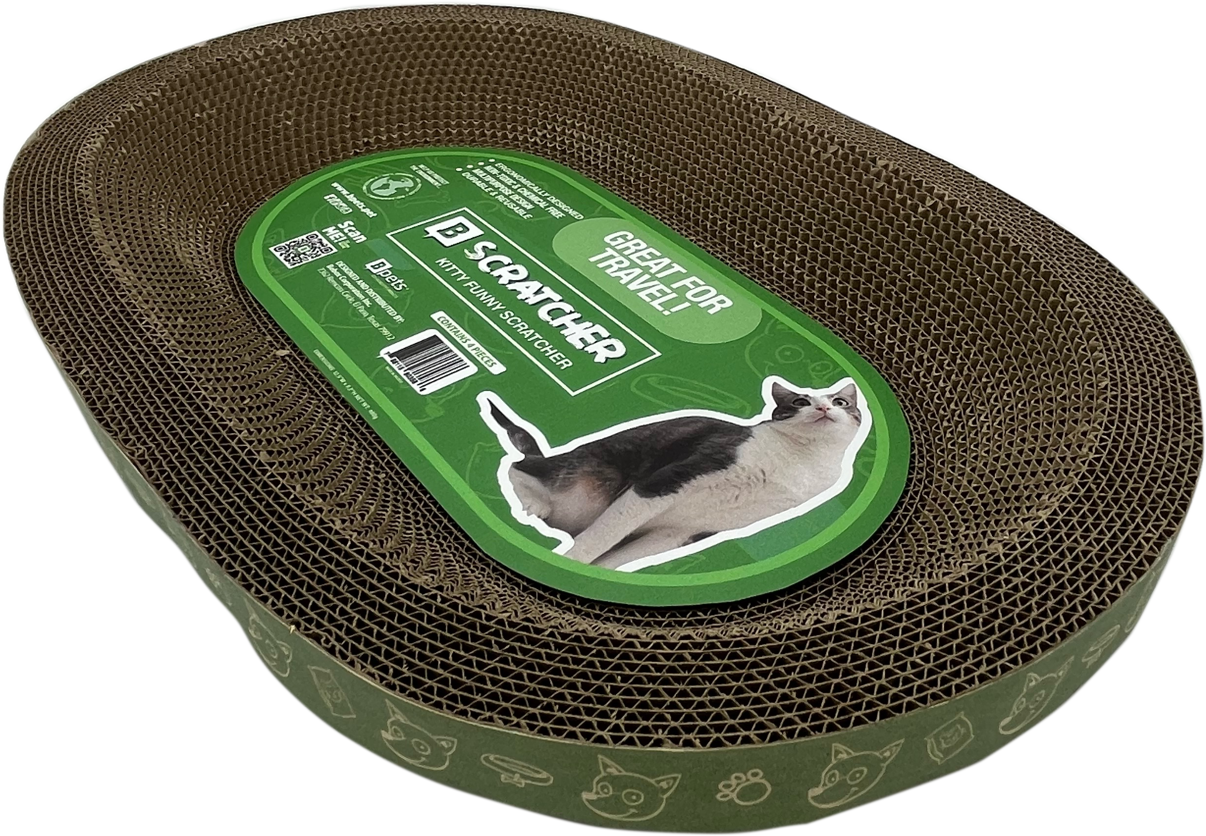 B- Scratcher Kitty Oval Scratcher, Cat Scratcher Cardboard Bed Lounge Couch for Indoor Cats Oval, Kitty Cat Scratching Pad Recycle Corrugate Scratcher Long Lasting Furniture