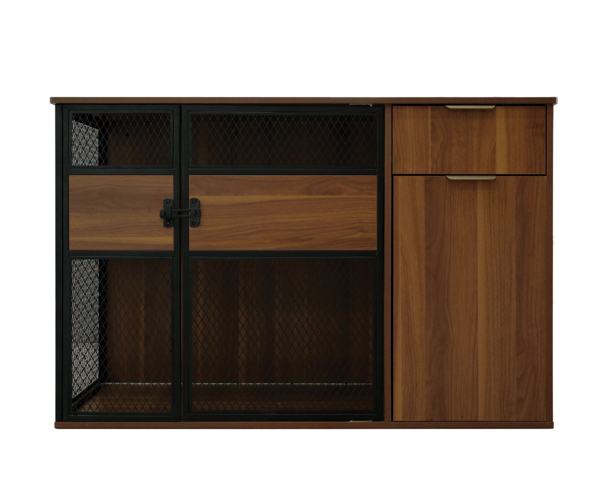 Lucky Kennels Clover Console Crate - Stylish Dog Crate with Metal Gate, 48" x 21" x 33", Wooden Base Design, Enhanced Airflow & Visibility