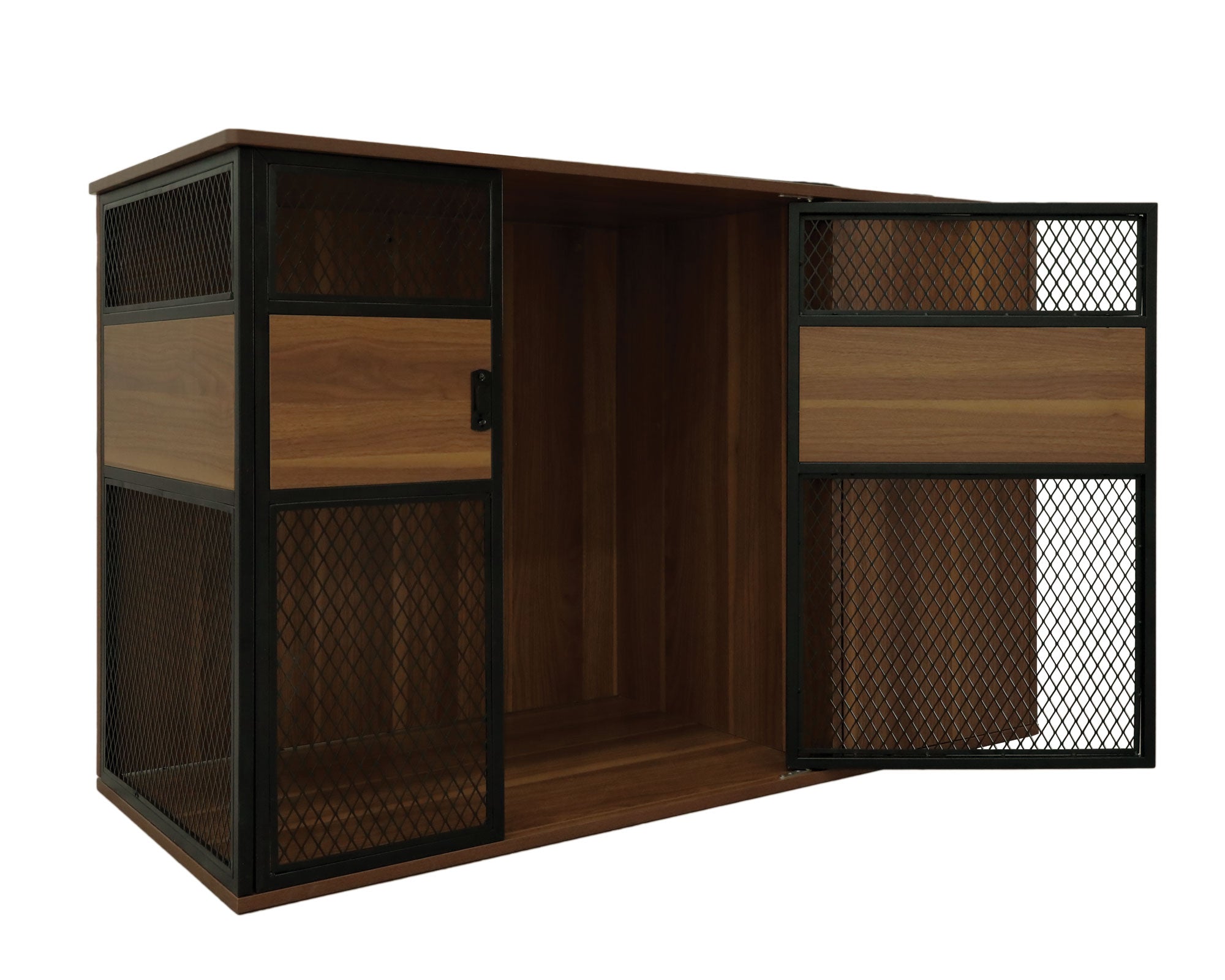 Lucky Kennels Clover Console Crate - Stylish Dog Crate with Metal Gate, 48" x 21" x 33", Wooden Base Design, Enhanced Airflow & Visibility