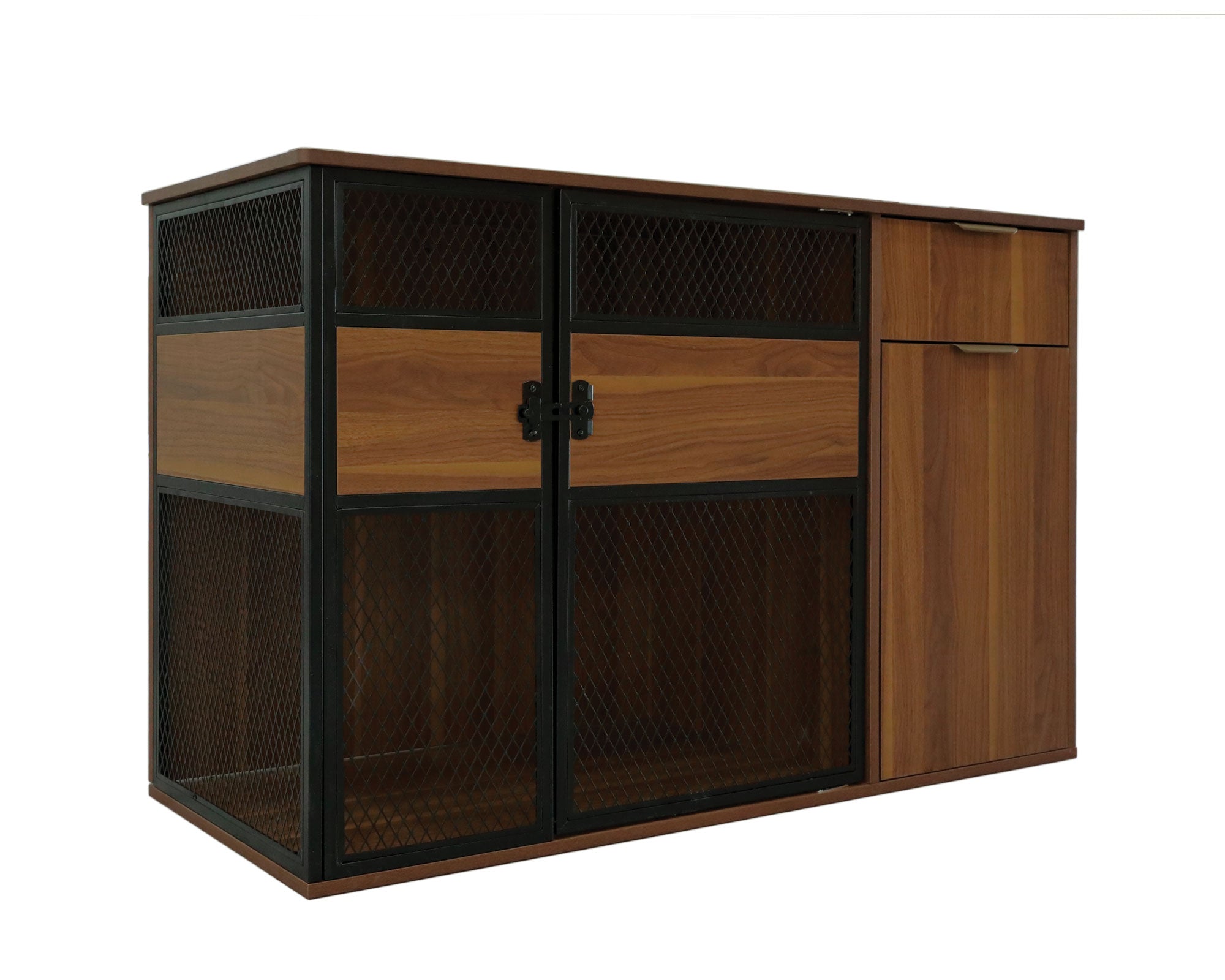 Lucky Kennels Clover Console Crate - Stylish Dog Crate with Metal Gate, 48" x 21" x 33", Wooden Base Design, Enhanced Airflow & Visibility