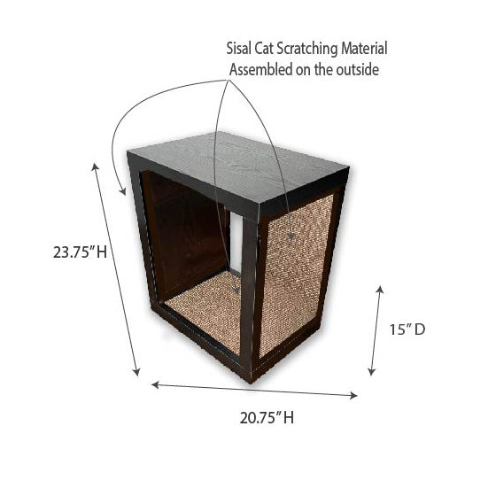 Bailey Cat Scratcher, Wooden Cat Scratcher and End Table, Sisal Scratching Furniture Post for Cats and Kittens, Interior Design Scratching Post, Espresso - Dark Wood Veneer