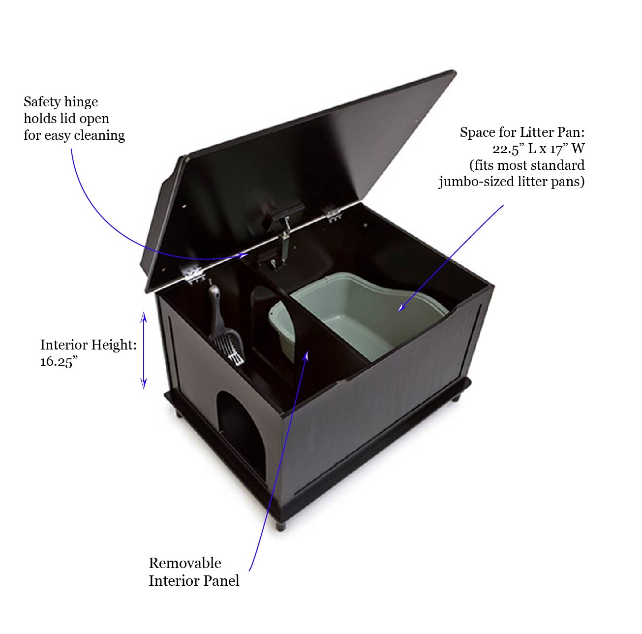 Designer Catbox Cat Litter Box Enclosure, Hidden, Dog-Proof Pet Furniture with Cover, Elegant, Covered, Odor Contained for Large Cats, Cat Litter Box Furniture with Lid, Black, Jumbo Sized