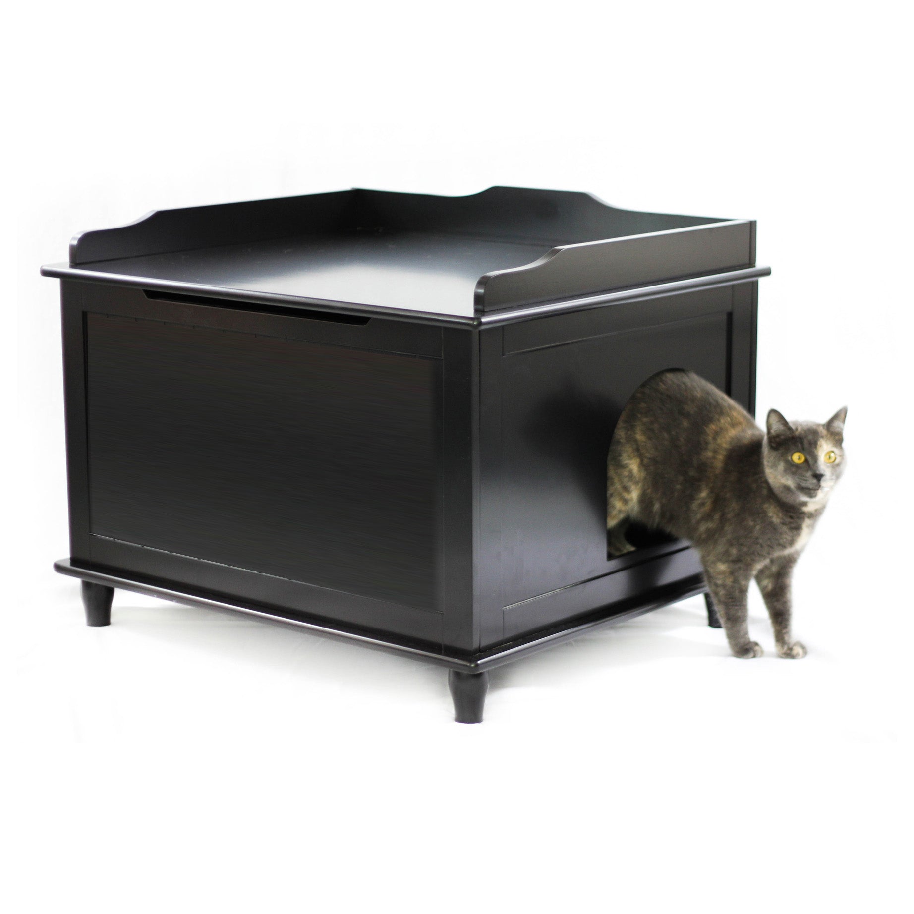 Designer Catbox Cat Litter Box Enclosure, Hidden, Dog-Proof Pet Furniture with Cover, Elegant, Covered, Odor Contained for Large Cats, Cat Litter Box Furniture with Lid, Black, Jumbo Sized