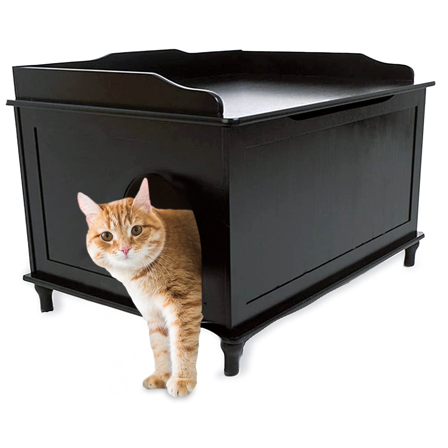 Designer Catbox Cat Litter Box Enclosure, Hidden, Dog-Proof Pet Furniture with Cover, Elegant, Covered, Odor Contained for Large Cats, Cat Litter Box Furniture with Lid, Black, Jumbo Sized