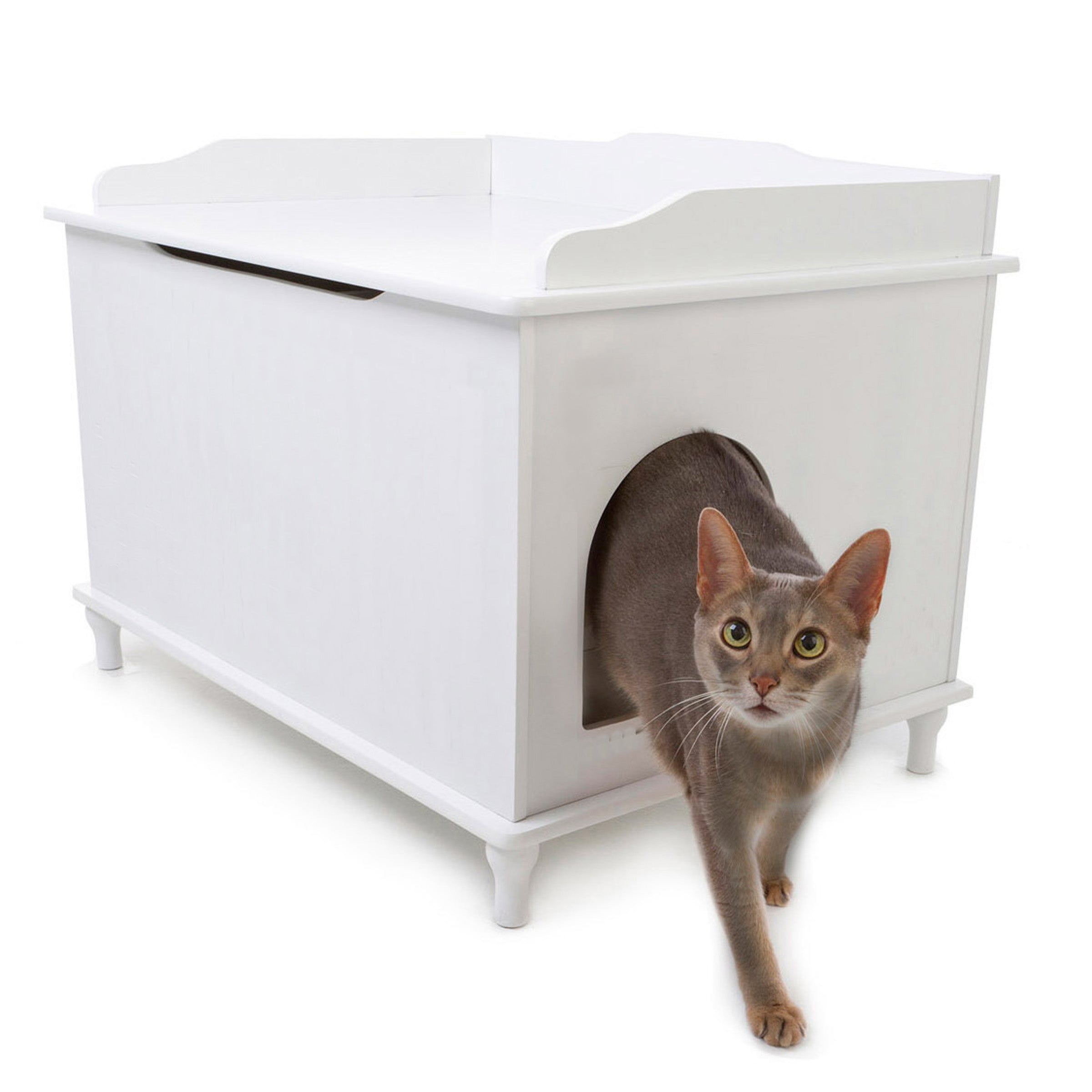 Designer Catbox Cat Litter Box Enclosure, Hidden, Dog-Proof Pet Furniture with Cover, Elegant, Covered, Odor Contained for Large Cats, Cat Litter Box Furniture with Lid, Cat Litter Boxes, White