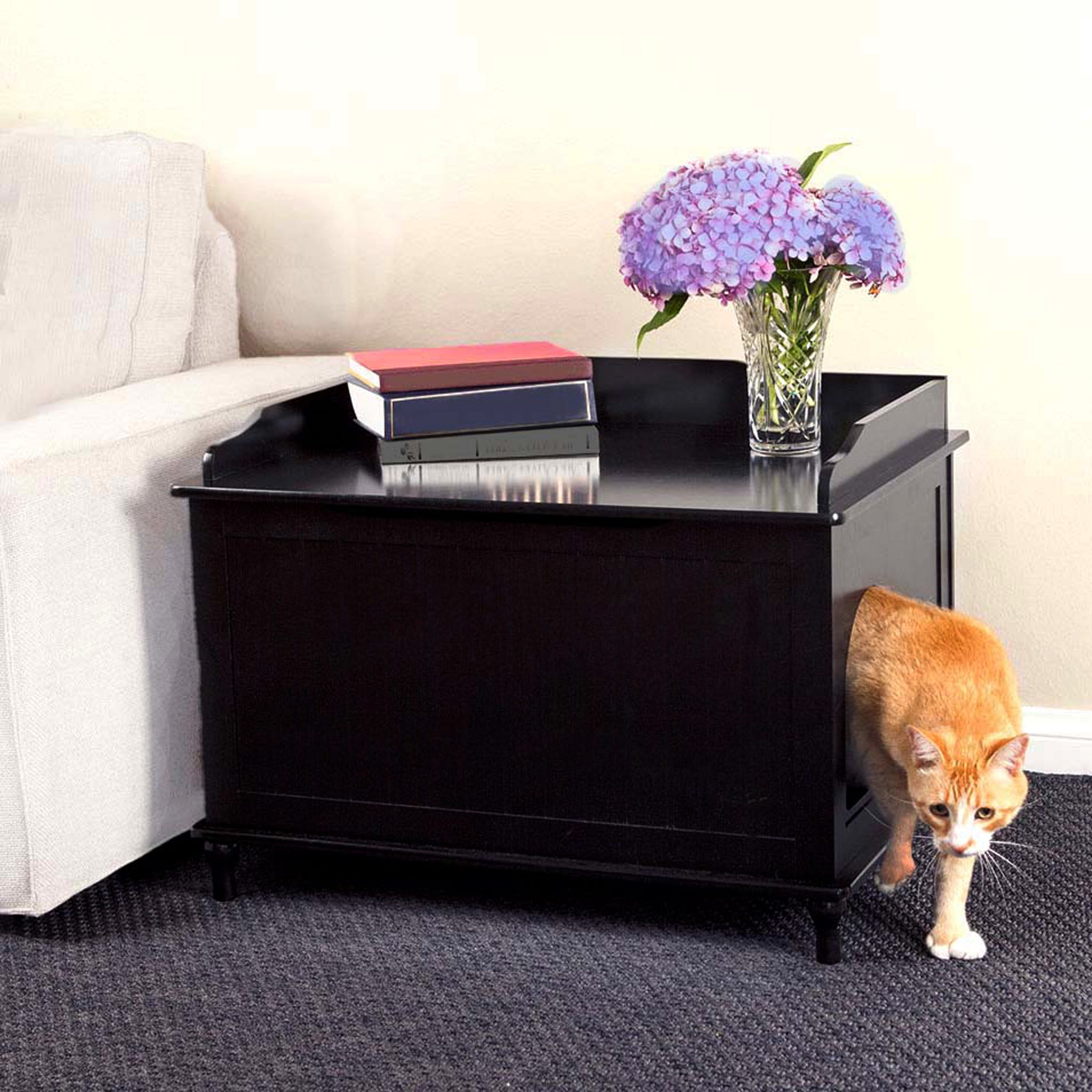 Designer Catbox Cat Litter Box Enclosure, Hidden, Dog-Proof Pet Furniture with Cover, Elegant, Covered, Odor Contained for Large Cats, Cat Litter Box Furniture with Lid, Cat Litter Boxes, Black