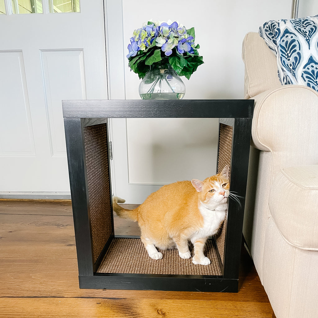 Bailey Cat Scratcher, Wooden Cat Scratcher and End Table, Sisal Scratching Furniture Post for Cats and Kittens, Interior Design Scratching Post, Espresso - Dark Wood Veneer