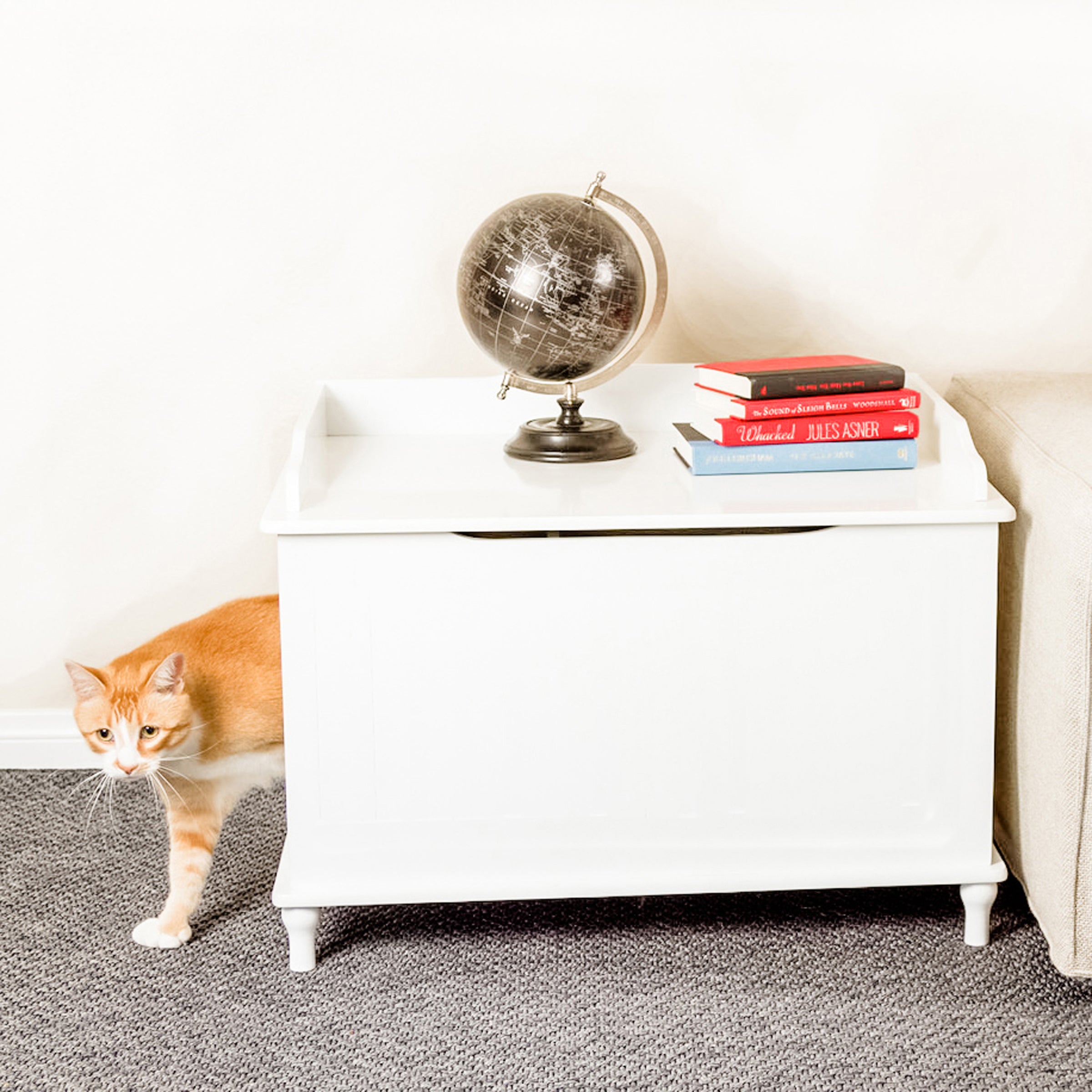 Designer Catbox Cat Litter Box Enclosure, Hidden, Dog-Proof Pet Furniture with Cover, Elegant, Covered, Odor Contained for Large Cats, Cat Litter Box Furniture with Lid, Cat Litter Boxes, White