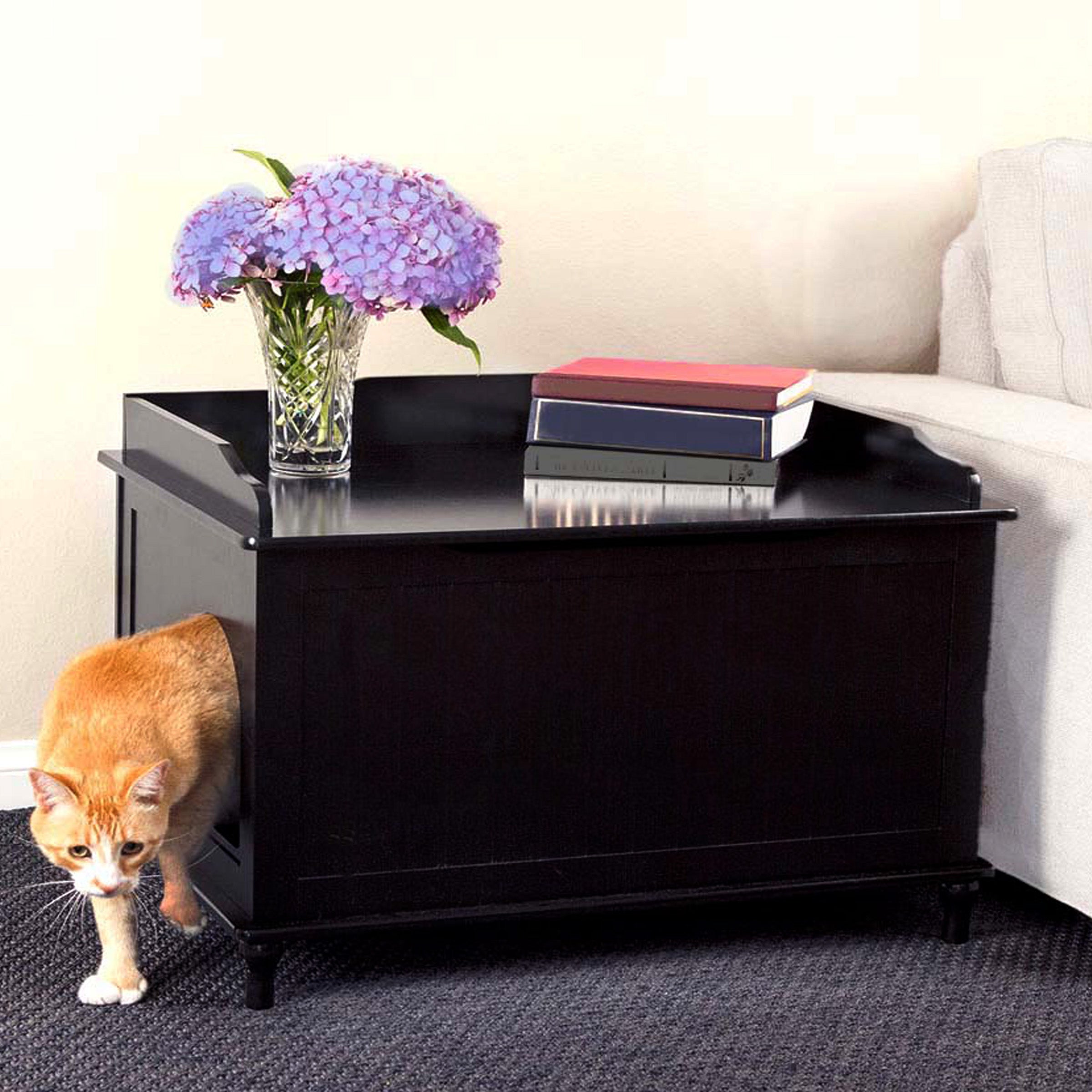 Designer Catbox Cat Litter Box Enclosure, Hidden, Dog-Proof Pet Furniture with Cover, Elegant, Covered, Odor Contained for Large Cats, Cat Litter Box Furniture with Lid, Black, Jumbo Sized