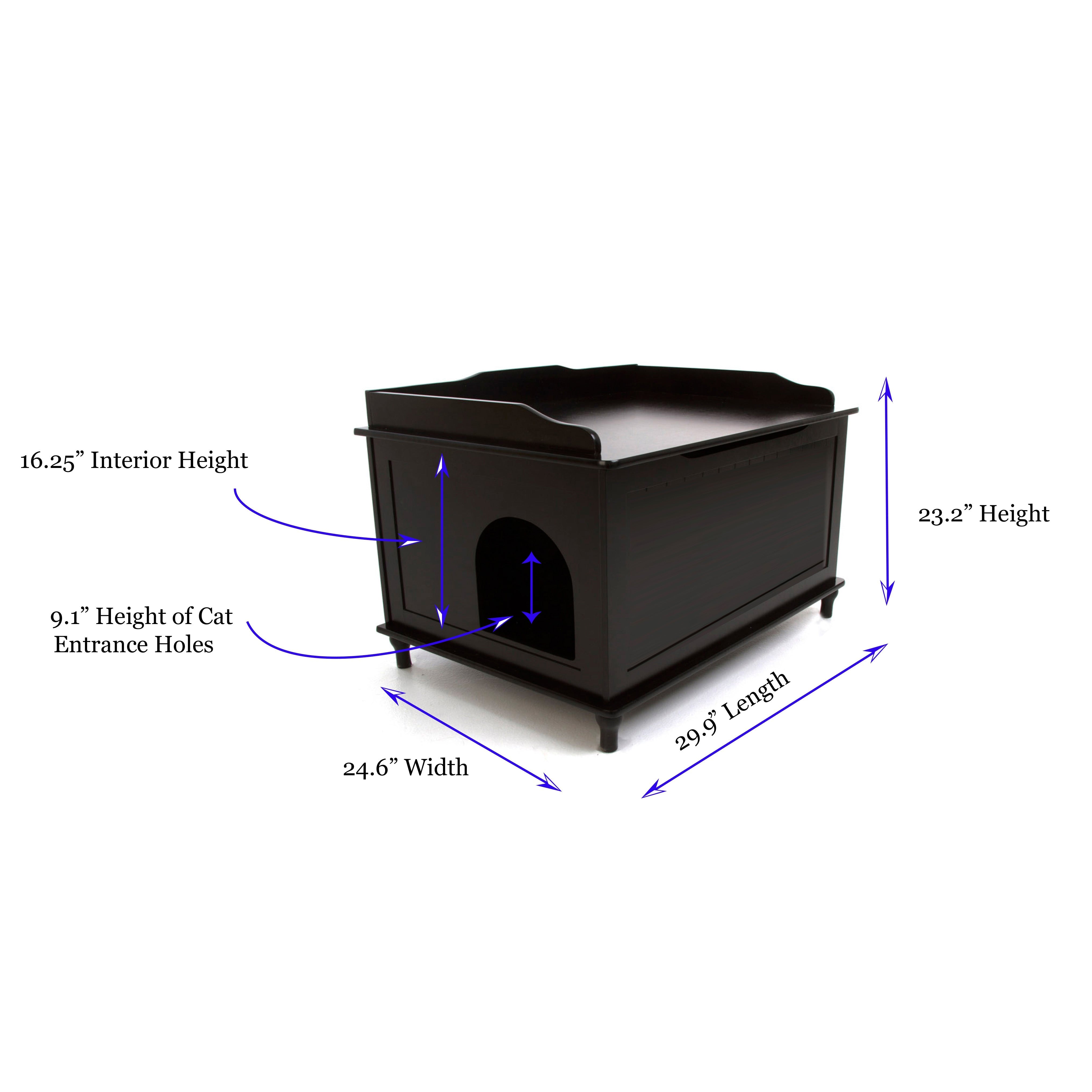 Designer Catbox Cat Litter Box Enclosure, Hidden, Dog-Proof Pet Furniture with Cover, Elegant, Covered, Odor Contained for Large Cats, Cat Litter Box Furniture with Lid, Black, Jumbo Sized