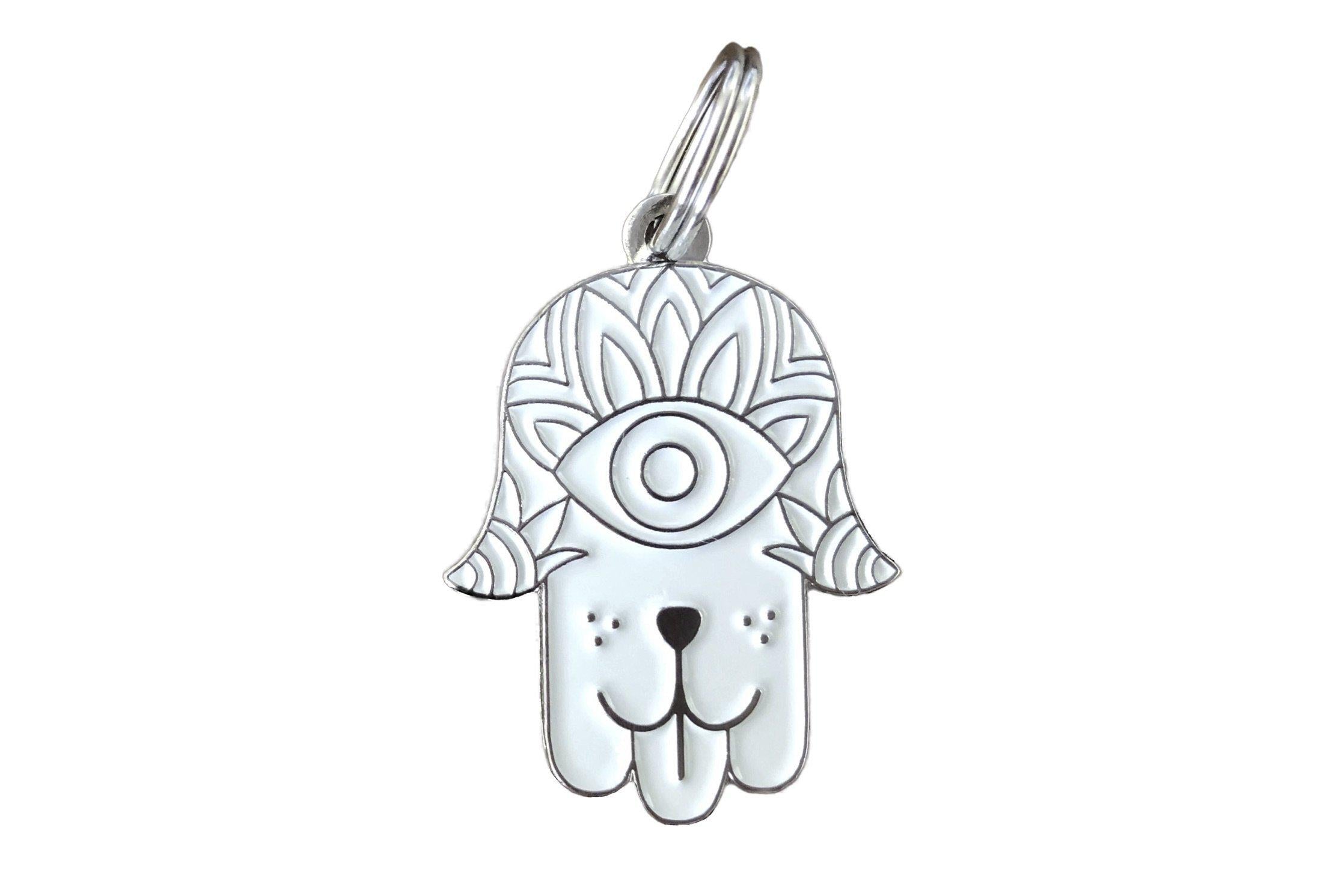Pet ID Tag - Hamsa - White & Silver