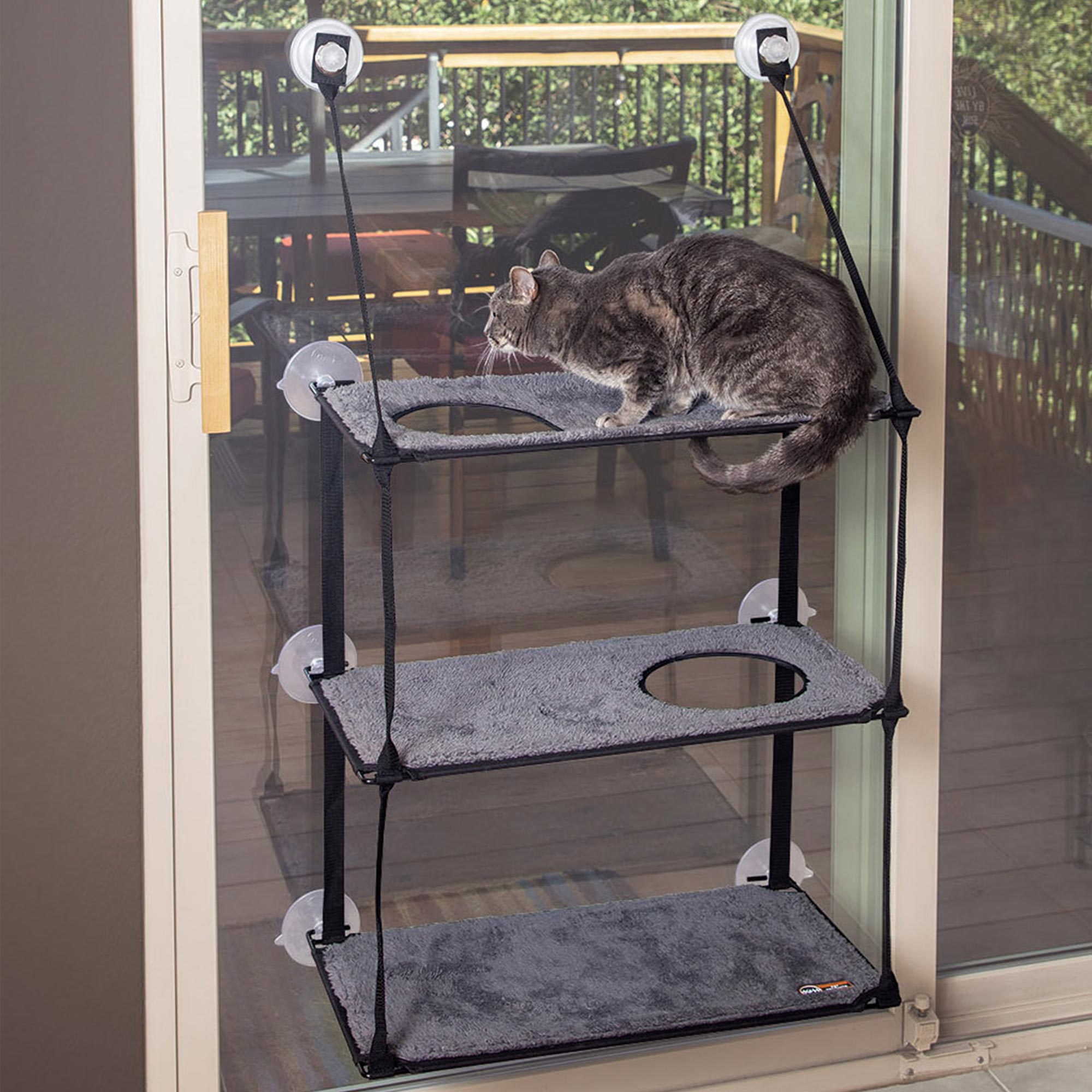 K&H Pet Products EZ Mount Window Kitty Sill Triple Stack Gray 12″ x 23″ x 42″ – KH4927