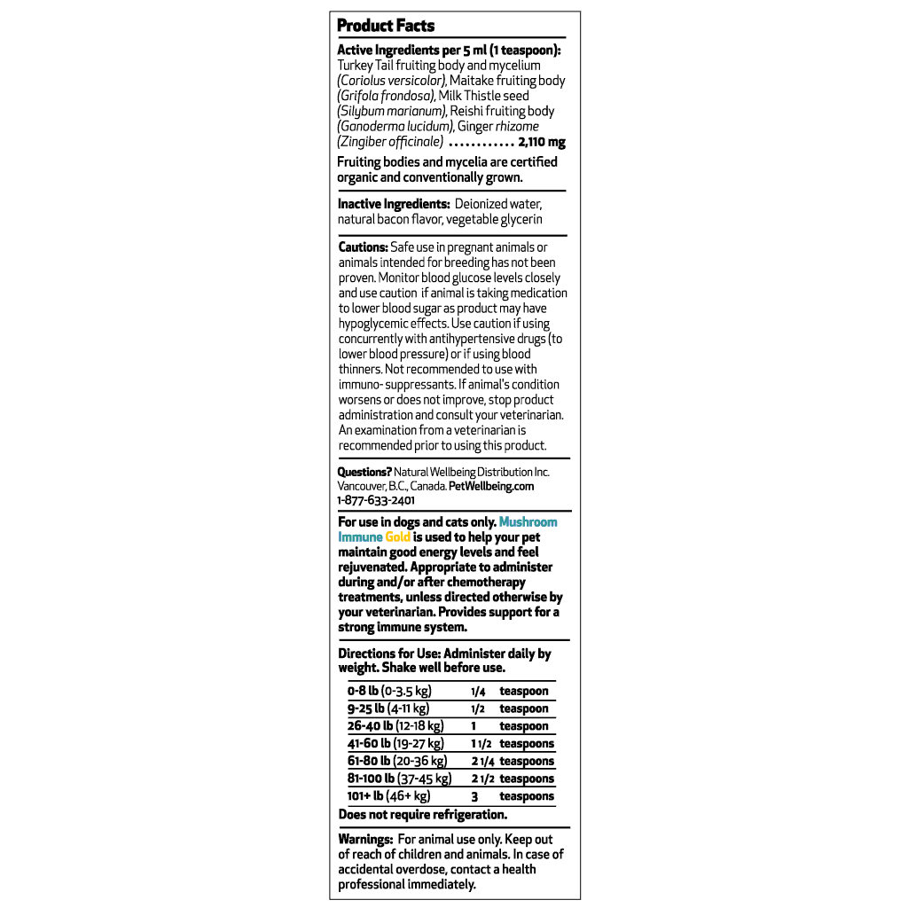 Supplements - Pet Wellbeing Mushroom Immune Gold For Canine Cancer Support